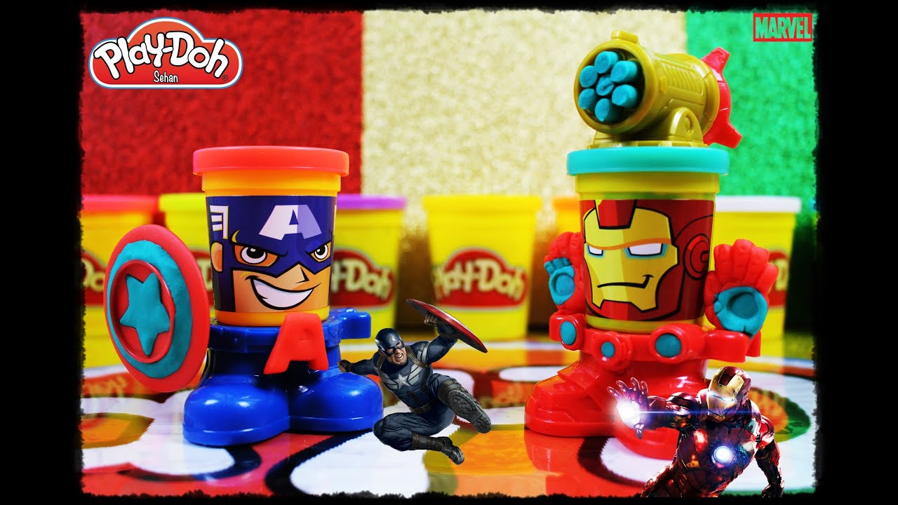 Play-Doh Captain America & Iron Man Can-Heads Toys - YouTube