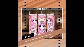 Unicorn Tumbler Wraps - Adorable Unicorns Skinny Tumbler Wrap - Tumbler Sublimation Designs Strai...