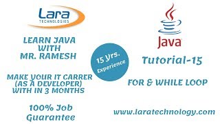Tutorial-15 | For Loop | While Loop | Java Tutorial for Beginners | Lara Technology