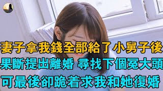 妻子拿我錢全部給了小舅子後，果斷提出離婚 尋找下個冤大頭，可最後卻跪著求我和她重婚