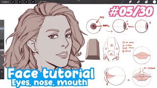 how to draw FACIAL FEATURES! (Eyes, Nose, Lips) | Full Drawing Tutorial - Art Bootcamp #05/30