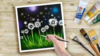 Dandelion Flower Acrylic Painting For Beginners / Step By Step / Daily Art Challenge #228