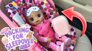 BABY ALIVE dolls outing packing diaper bag for Sleepover 😴
