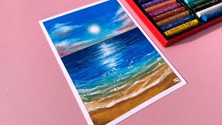 Easy Tutorial How to Draw Beach using Oil Pastel | Sea Oil Pastel Tutorial