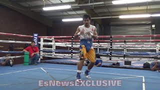 MANNY PACQUIAO SHOWS OFF FAST FOOTWORK \u0026 SHARP ANGLES!!! PRIMED 4 DAYS OUT OF BRADLEY TRILOGY!!!