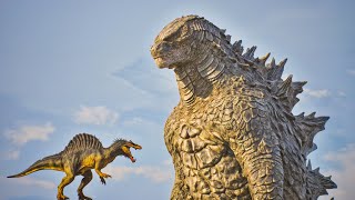 Godzilla saves Man from Spinosaurus