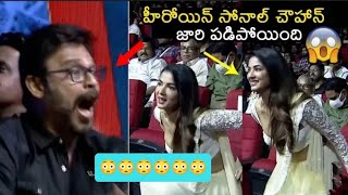 Heroine sonal chouhan slip from the chair😳😳 at F3 Pre- Release