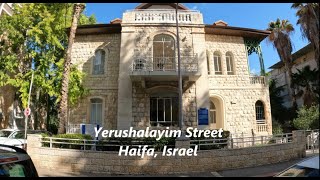 Yerushalayim Street, Haifa, Israel. Walking between historic houses of Hadar HaCarmel neighborhood