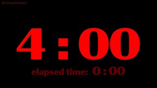 4 Minutes - Red Countdown Timer with Alarm, Time Markers and Elapsed Time. 1920 x 1080.