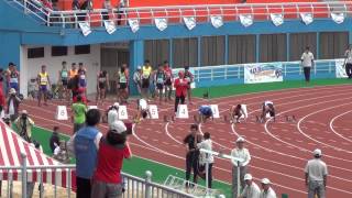 20140421 103全國中等學校運動會田徑賽高男組田徑100公尺預賽第6組臺北市建國中學何宗垚、新竹市成德高中黃智楷、高雄市海青工商陳佳銘、進準決賽。