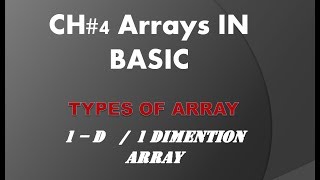 10th class ch# 4 1-Dimensional array| Array in Basic