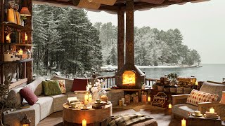 Cozy Fireplace Coffee Shop Ambience 4K☕ with Piano Jazz Music for Relaxing, Studying and Working