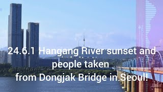 #river #Seoul #Korea #sunset  Hangang River sunset and people taken from Dongjak Bridge in Seoul!