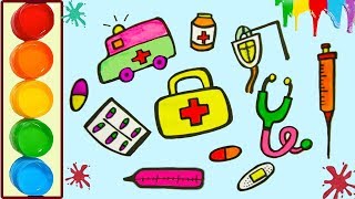 Tekenen en kleuren Medische instrumenten voor kinderen | Video educatief voor kinderen