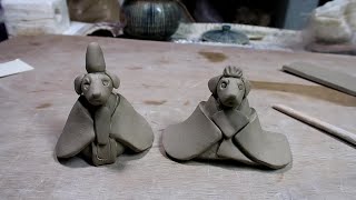 How to make ceramic Dalmatian japanese doll.   [陶芸]ダルメシアンのお雛様の制作