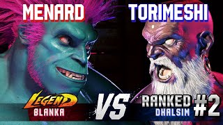 SF6 ▰ MENARD (Blanka) vs TORIMESHI (#2 Ranked Dhalsim) ▰ High Level Gameplay