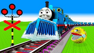 【踏切アニメ】あぶない電車 TRAIN Thomas vs Pacman| Crossing Fumikiri 3D Railroad Crossing Animation #1