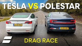 Tesla Model 3 Vs Polestar 2: DRAG RACE (And In REVERSE GEAR) 4K