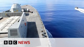 On board Royal Navy ship as it faces Houthi attacks | BBC News