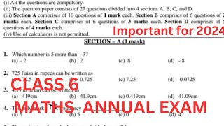 CLASS-6 Maths | Annual Exam Maths Sample Paper 2024 Class 6 | KV CBSE |
