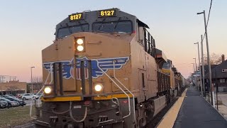 Chemung Empty Grain Train UP8127, UP6559, UP8226 Passing Woodstock With Horn Action (11/02/22)