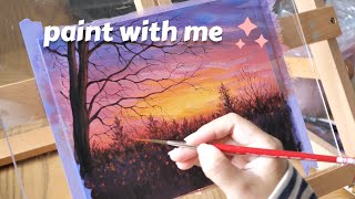 Paint with me 和我一起画画吧！丙烯水粉画 |  ⭐️ sunset landscape gouache acrylic painting | gouache painting