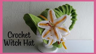 Crochet Witch Hat with flowers (Adult Size)