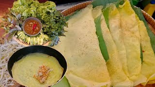 How to make Rice Pancake. Banh Chheav #002#(ធ្វើម៉្សៅបាញ់ឆែវនិងលាយទឺកត្រីឆ្អាញ់ពិសេស)