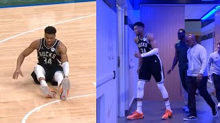 Giannis drops to floor and limps to locker after non contact leg injury vs Celti