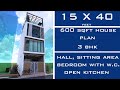 15x40 spilt level| Interior Design | Carparking | 3Bhk House Plan | | 3 Bedrooms  600sqft house plan