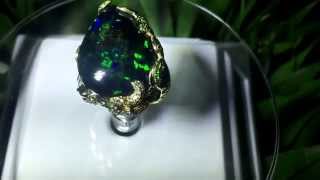 18k yellow gold natural Black Opal Multi-color Garnet \u0026 VS Diamond Mermaid Art Cocktail ring 21.22ct