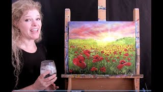 Sunrise Poppy Field | Paint and Sip for Adults | Step by Step Acrylic Painting Lesson