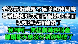 老婆最近總是不願意和我同房，看到她和奸夫酒店赤裸偷歡的畫面，我知道我該離婚了，我呵呵一笑提前轉移財產，離婚那天她沒分到錢嚇傻了【三味時光】#落日溫情#情感故事#花開富貴#深夜淺讀#爽文