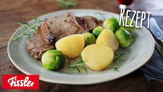 Kalbsbraten-Rezept mit Schmorzwiebeln \u0026 Rosenkohl als Beilage