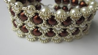 Beaded Bracelet with 8mm and 6mm Glass Pearl  . Бисерный Браслет из 8мм и 6мм жемчуга