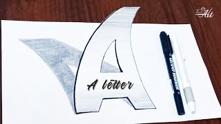 How to Draw 3D Letter A - Drawing with pencil - Awesome Trick Art