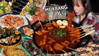 SUB) 캠핑장에서 24시간동안 24인분 먹방 엽기즉석떡볶이 매운어묵 김밥 순대 오뎅탕 분식세트 연어회덮밥 레시피 캠핑 브이로그 Real Mukbang V-log Ep.7