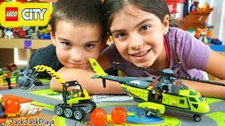 Lego Toy Trucks and Helicopter Unboxing | Time-lapse Lego City Volcano Supply | JackJackPlays