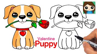 How to Draw a Puppy Dog with a Rose for Valentines Easy 🌹❤️