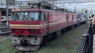 【EH800-901 初のOM入場無動回送】JR貨物EF210形170号機＋JR貨物EH800形901号機（クマイチ・先行試作機）が警笛を鳴らして大宮を発車するシーン（単8283レ）2021.10.6