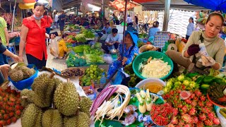 Best Cambodian street food at Boeung Trabaek traditional market | Plenty of fresh food \u0026 fruits