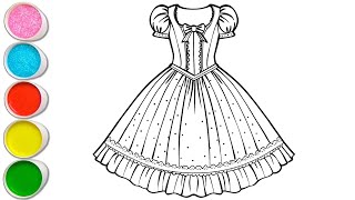 Cute Princess Dress Drawing for kids, Painting \u0026 Coloring for kids, Toddlers | Let's Draw Together