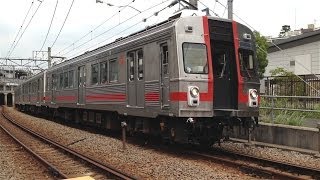 東急多摩川線蒲田行き7600系7602F 多摩川駅付近の踏切を通過