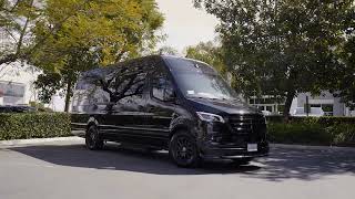 Black Interior with Mandarin Orange Details Sprinter Van/ Restroom