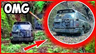 Toyota Land Cruiser been abandoned in the forest for 15 years, all covered with moss