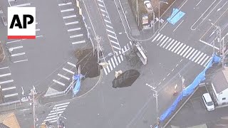 Large sinkhole swallows a truck in Japan