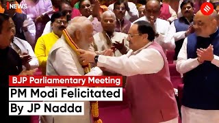 PM Narendra Modi Attends BJP Parliamentary Meeting In Delhi; Felicitated By JP Nadda