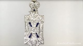 Art Deco 1.33ct t.w. 1930's Old European Cut Diamond Sapphire Pendant Pin 14k