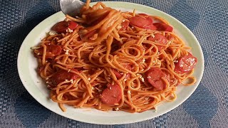 CORNED BEEF SPAGHETTI...Lagyan ng condensed milk..