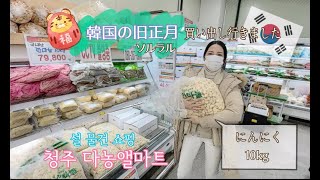 【韓国伝統ソルラル】旧正月の食材をスーパーへ買い出し！日韓夫婦♡한일부부♡청주 다농엘마트에 설 물건을 구입